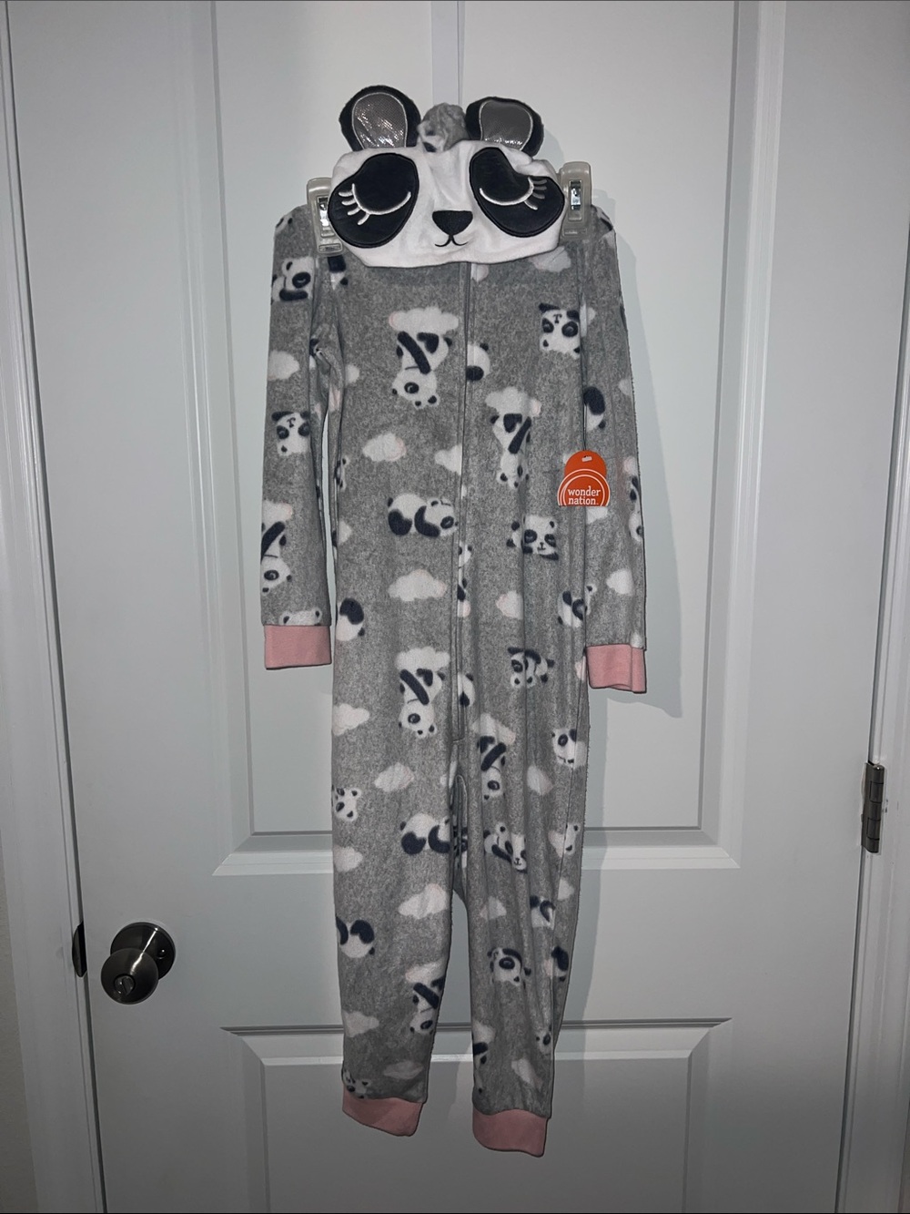 Kids Gray Panda Fleece One-Piece with Hood - wonder Nation